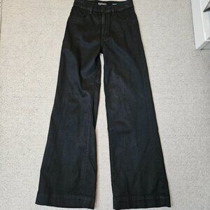 DL1961 Hepburn Wide Leg High Rise Vintage Black Coated Jeans Size 24 33" inseam